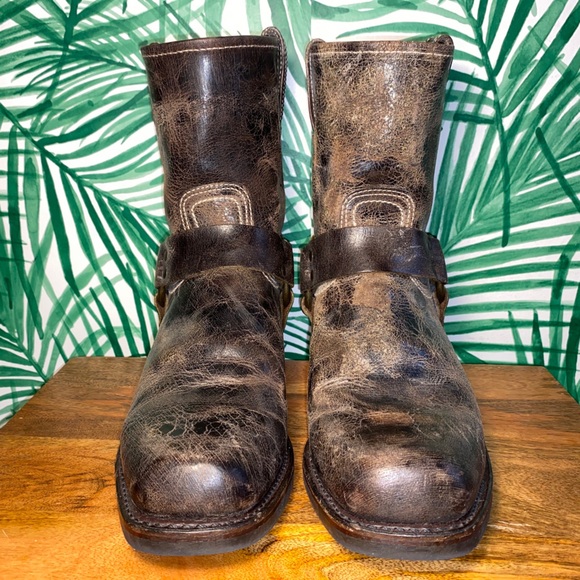 Frye Distressed Brown Leather Harness Motorcycle Boots Men’s 10 M USA - Picture 3 of 13
